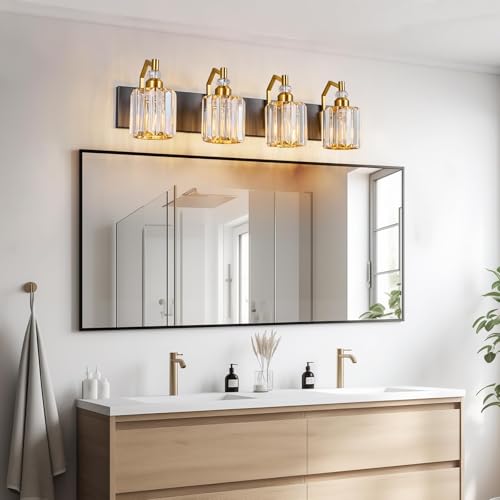 Image of 4 Light Bathroom Vanity Light Modern Black Gold Vanity Light Bathroom Light Fixtures Over Mirror Crystal Vanity Lighting Fixtures