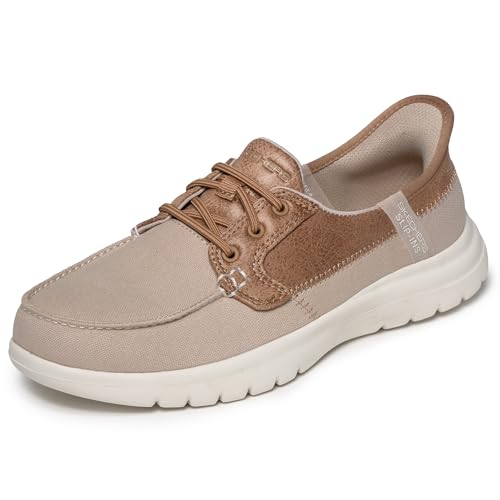 Skechers Women's On-The-Go Flex - Palmilla Hands Free Slip-Ins, Taupe/White, 8 B (M)