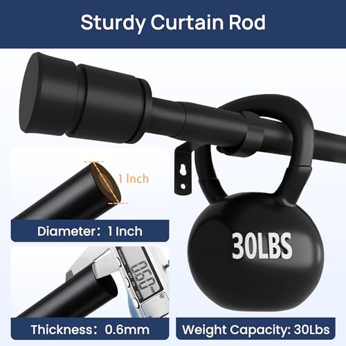 ENJOYBASICS Matte Black Curtain Rods for Windows 66 to 120 Inches, 1 Inch Diameter Adjustable Curtain Rod, Extra Long Curtain Rod with Brackets, Heavy Duty Drapery Rod for Living Room, 28"-132" by ENJOYBASICS - Image 3