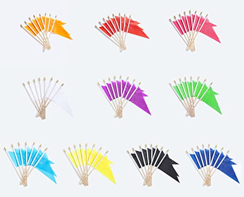 ZXvZYT 50 Pack Solid Color Blank Pennant Flag,Small Mini Plain White Red Yellow Green Orange Blue Black Purple Pink Light Blue Triangle Bunting Stick Flags Set,DIY Marking Decoration