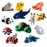 Fabix3D Mini 3D Printed Animal Figurines with Keychain Clips – Articulated Flexible Fidget Toys, Cute Desk Decor, Party Favors, Goodie Bag Stuffers, Classroom Rewards & Kids’ Gifts (12Fixed, 12)