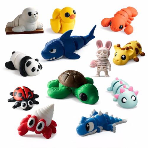 Fabix3D Mini 3D Printed Animal Figurines with Keychain Clips – Articulated Flexible Fidget Toys, Cute Desk Decor, Party Favors, Goodie Bag Stuffers,...