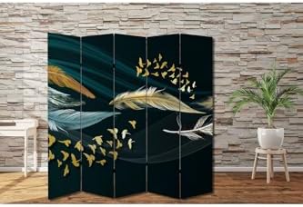 Resim Tüy ve Kuşlar Temalı Özel Tasarım Paravan Room Divider Oda Bölücü PRVN-1310-1, 220 x 180 