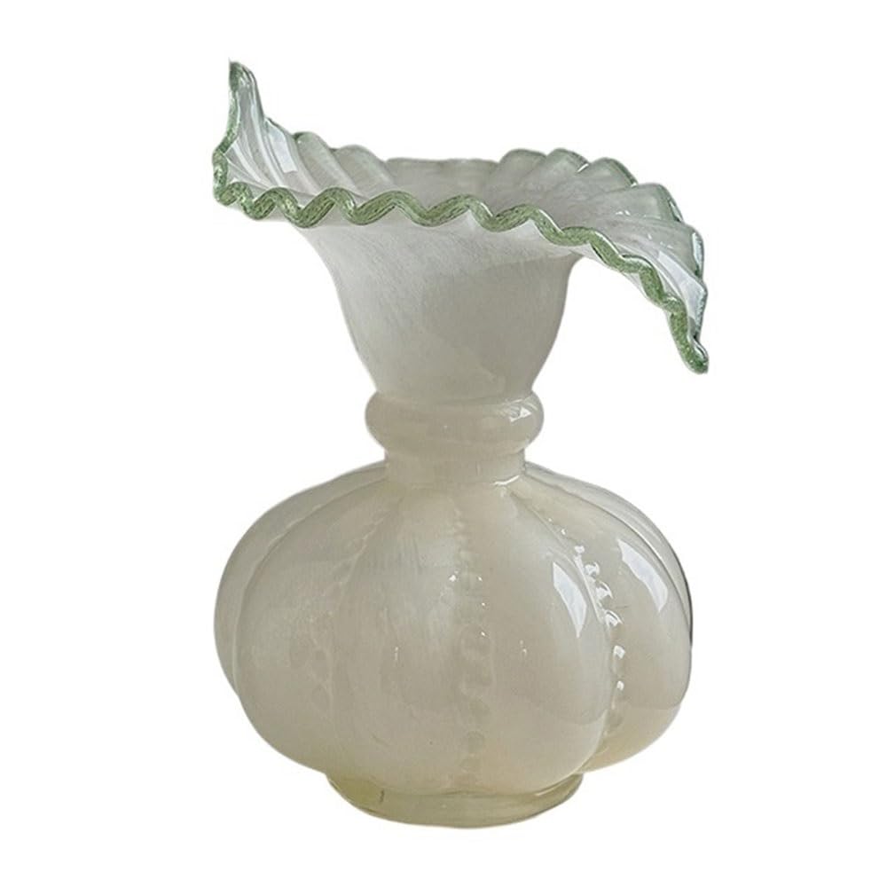 GEK208130 Vases for Flowers Vintage Transparent Green Glass Vase Peony Shaped Floral Arranger for Living Room Dining Foyer Decor Home Decorative Vase
