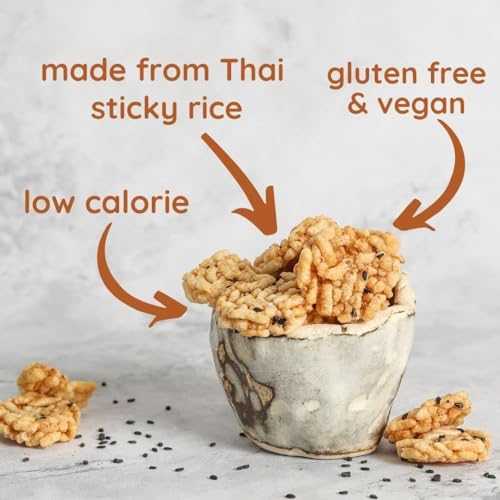 Image of Natch Thai Sticky Rice Chips, 100% Natural with No Artificial Preservatives or Trans Fats, Vegan & Gluten Free, Low Calorie Healthy Chips for Adults & Kids with Low Sodium, 25g each (Pack of 6), Sweet Chilli, Wasabi & Seseme Butter