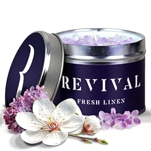 Revival Fresh Linen Candle – Luxurious Scented Candle – Infused with Natural Jasmine, Citrus, Lilac and Amber – Long Lasting Burning Decorative Candle