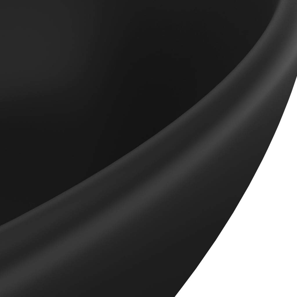 HOMIUSE 40x33x13,5 cm Lavabo Colgante con Desagüe Negro Mate Lavabo Baño Lavabo de Lujo Ovalado Cerámica Lavabo Sobre Encimera Lavamanos Baño Lavabo Piedra Lavabo Suspendido