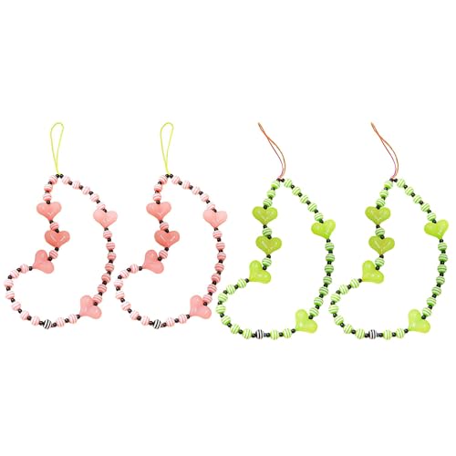 Staqlo 4PCS Handmade Heart Beads Phone Charm - Cute Colorful Phone Bracelet Lanyards and Wrist Straps zlax-1155