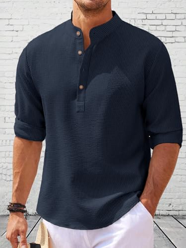 Image of Noble Monk Men Polycotton Solid Regular Shirt || Casual Plain Stylish Shirt for Man || Full Sleeve Band Collar Shirts for Men || Casual Wear for Man