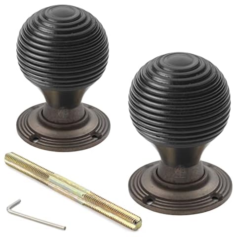 Antique Brass Beehive Door Knob Pair Cover