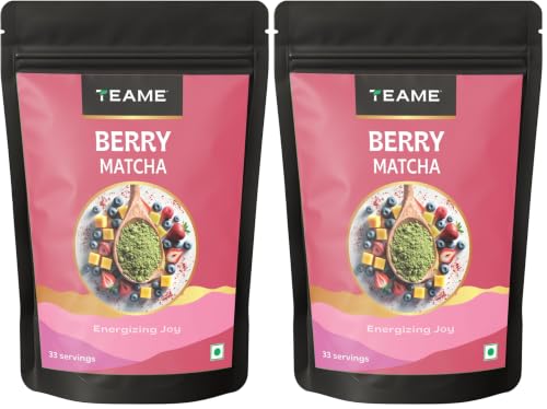 Image of TE-A-ME Berry Matcha Tea Powder 50g (1 x 50g) | Finest Japanese Style Blend | Naturally Berry Flavoured Drink Mix | For Tea, Lattes & Smoothies | No Artificial Sweeteners | 33 Servings | Pack of 2