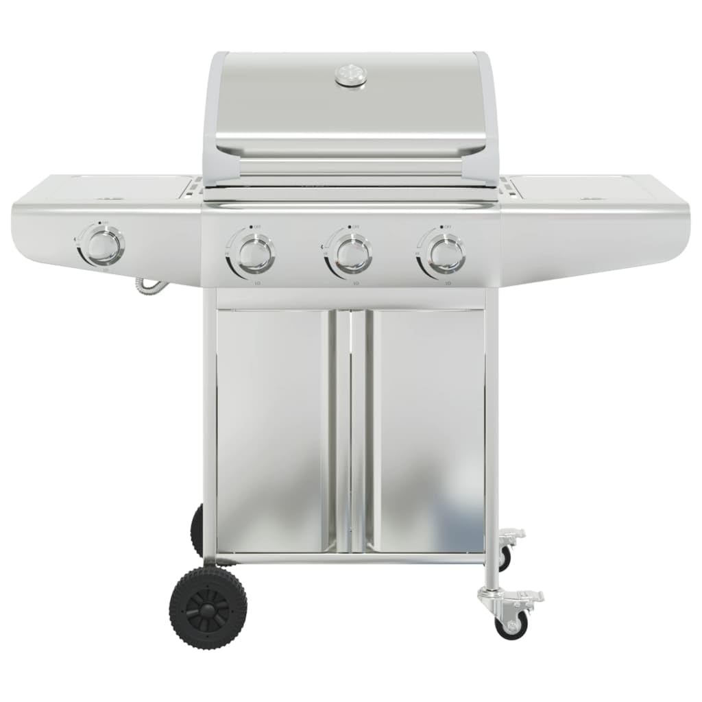 vidaXL Barbecue gril à gaz avec 4 brûleurs argenté acier inoxydable, grill extérieur, cuisine extérieure, barbecue, barbecue avec rangement