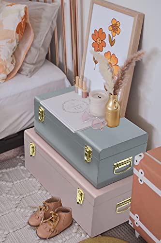 Vixdonos Metal Trunks College Dorm Steel Chests Decorative Storage Box Set Of 2 Toy Organizer For Home Decor,23.7X14.2X9.5 Inches(Grey And Pink) #TOP6