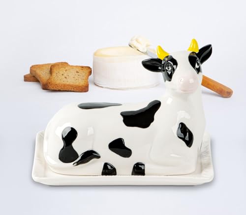 Cow Butter Dish With Lid For Countertop Ceramic Butterdish Cute Butter Tray Black Butter Container Beautiful Vintage Farmhouse Decor