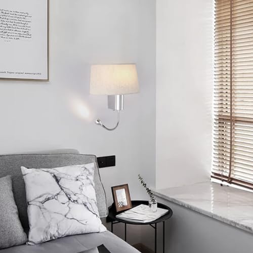 Lámpara de pared retro para dormitorio con foco de lectura giratorio y luz blanca agradable