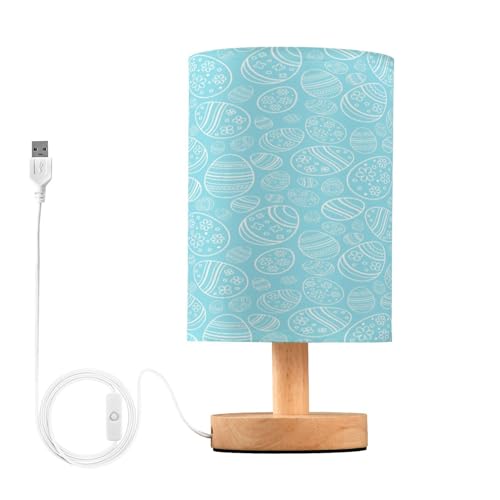 SDMKA Easter Pattern Blue Bedside Table Lamp for Bedroom, Minimalist Nightstand Lamp with Round Fabric Shade for Living Room, Office, No Bulb Required