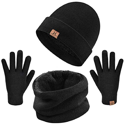 Yuson Girl Set de Bufanda, Conjunto de Guantes de Punto BufaSombrero de Invierno Gorras Con Bufanda y Gorros de punto Sombreros de Suave Encantador Invierno de Guantes (Negro-A)