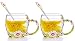 Glass Mug Set [2-Pack], COAWG 11oz Lead Free Handmade Enamel Pink Flower Tea Cups with Handle, Unique Personalized Birthday Present Ideas for Women Mother Grandma Teachers Coffee (Short Pink)
