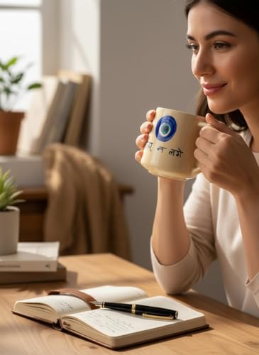 Image of Nazar Na Lage Ceramic Coffee Mug 250 ml | Evil Eye Protection Printed Tea Cup | Stylish Ceramic Mug for Tea, Coffee, Home & Office