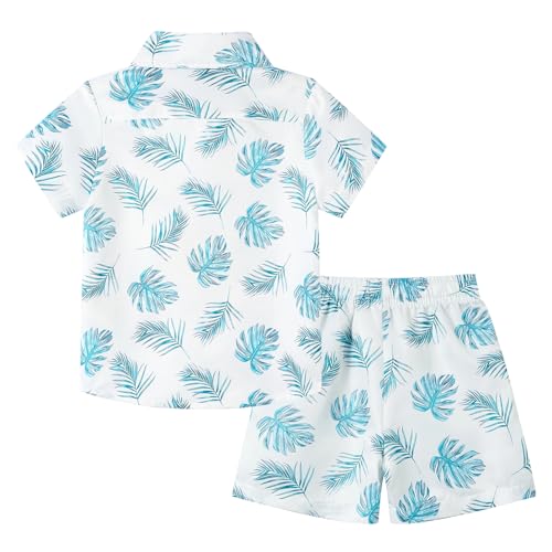 Image of LittleSpring Boys Summer Outfits Button Down Short Sleeve Hawaiian Shirts and Shorts Set