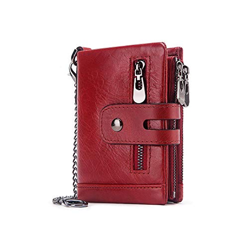 Image of boshiho Genuine Leather Bifold Chain Wallet for Men RFID Blocking | Heavy Duty Steel Anti-Theft Chain & 2 Zipper Coin Purse. Perfect for Bikers, Daily Commute, Gift for Dad /Husband