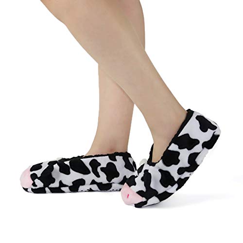 Glenmearl Womens Knit Lovely Animal Slippers Non-Skid Sole Home Slippers For Adults Girls (7.5-9.5, Cow) #TOP5