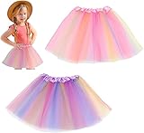 Yuqilin 2 Stück Tüllrock Kinder, Tüll Tutu Mädchen, Rock Mädchen, Regenbogen Rock, Ballettrock Mädchens, Prinzessin Tanzkleid für Schulaufführungen Tanzkurse Geburtstagsfeiern Karneval (B)