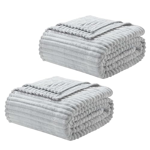 Image of Nestl Light Grey Throw Blanket for Couch - Cozy Warm Fuzzy Blankets for Women, Set of 2 Small Fleece Throws for Girls - Silver, 50 x 60 Inches