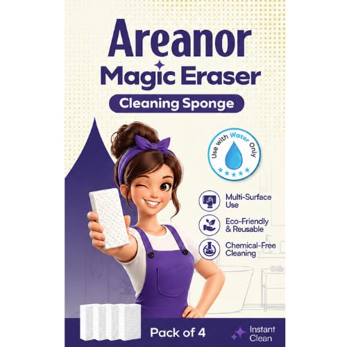 Image of Magic Eraser Sponge Pack of 4 | No Scratch Melamine Cleaning Sponge | Removes Tough Stains with Just Water | Multi Surface Cleaner for Walls, Kitchen, Bathroom, Shoes & Switch Boards