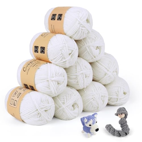 Coopay 10 Pelote de Laine à Tricoter, 450g (10x 45g), Laine Crochet Doux en Coton et Fibre, 5 Brins, Laine Crochet Tricot pour Layette, Fil à Crocheter Écharpe,...