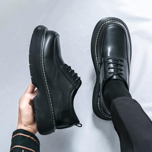 Men's Leather Thick-Soled Moccasin Oxford Shoes Comfortable Non-Slip Lace-up Business Casual Leather Shoes Fashionable Church Wedding Work Office Shoes2