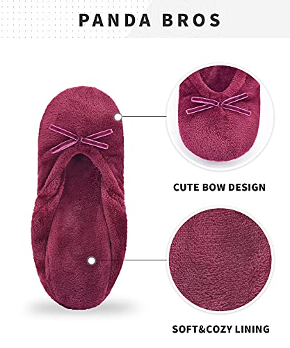 Image of Panda Bros 2 Pairs Women's Ballerina House Slippers, Anti-Skid Comfy Warm Ballet Style Slippers