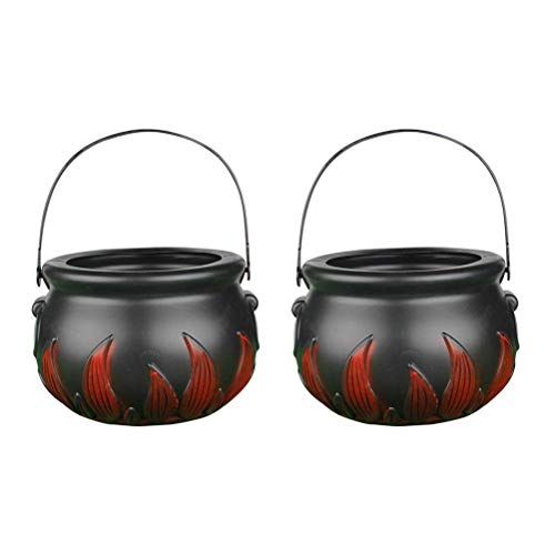 2pcs Halloween Candy Bucket Black Witch Cauldron with Handle Trick or Treat Candy Pail Holder for Halloween Party Favor Decorations