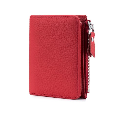 Wallet Women Rfid Blocking Small Coin Bifold Pocket Wallet Ladies Mini Purse ID Window Thin Leather Zipper Pocket (Red,L)