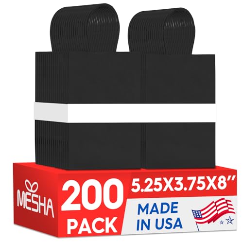 MESHA Kraft Gift Bags 200 Pack 5.25x3.75x8 Inch Small Black Paper Bags with Handles Bulk for Small Business Birthday Party Wedding Retail Shopping Bag