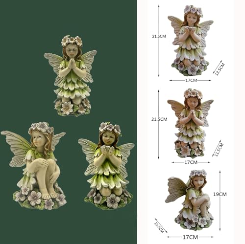 Estatua Ángel de Resina con Flores para Jardín miniatura 3