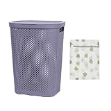 RAKU ランドリーバスケット フタ付き 60 L 収納ボックス 洗濯かご 大容量 キャスター付 軽量 移動ラクラク おしゃれ 北欧風 ホワイト/グレー 日本語取扱説明書付 (グレー)