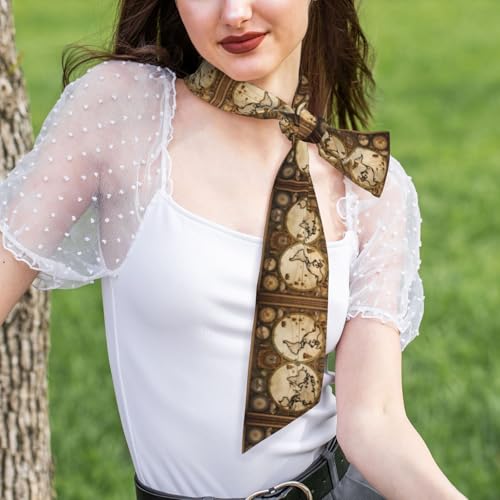 vintage old world map Prints Silk Scarf for Women 46.9 * 3.1 In Headband4