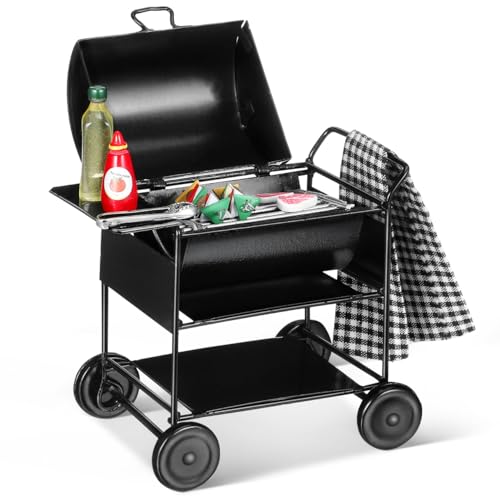 VICASKY Kindergrill Outdoor Grill Spielzeug Kinder Zubehör Miniatur Mini Deko Geschenk 1 Satz Puppenhaus-grillständer 1:12 Puppe Modell Kleines Miniatur-BBQ Kleiner Miniaturgrill