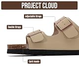 Project Cloud 100% Genuine Leather Flat Sandals For Women 2026 Cork Footbed Womens Sandals with Memory Foam and arch support Vacation Essentials Slides for Women Footwear (Venita, Beige, 9)