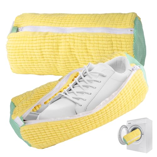 2 Packs Shoe Washing Machine Bag,Laundry Shoe Bag for Washing Machine and Dryer, 360°All-Around Cleaning Sneakers,Top Hidden Zipper,Reusable Sneaker Washing Machine Bag For All Shoe Types (Yellow)
