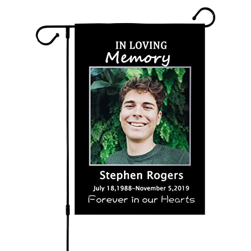 PUREFLY Custom Memorial Flag-Personalized Garden Flag in Loving Memory with Photo Name Date Memory Garden Flags for Outdoor Yard Farmhouse Porch Patio Decorations 12 x 18 Double Sides