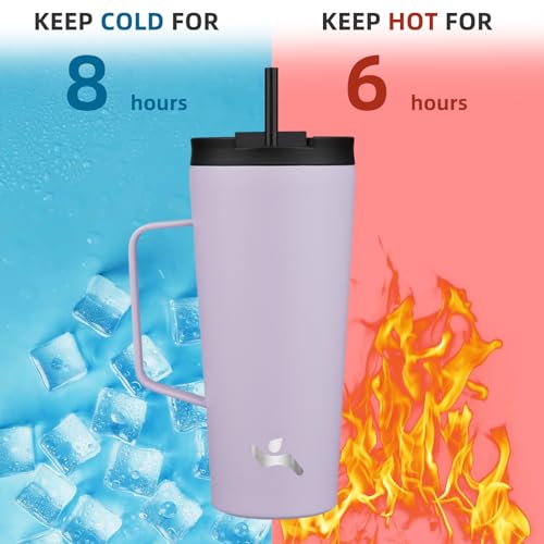 Image of Konokyo 22 oz Insulated Tumbler with Handle & Straw, Stainless Steel Mug