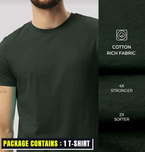 Image of Sleepynuts Men's Regular Fit Round-Neck Half Sleeves Solid Casual Wear T-Shirt (Militry Green -S)