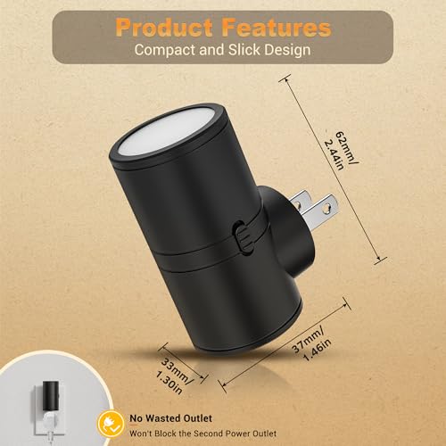 Image of JandCase LED Night Light Plug in, Rotating Night Lights Plug into Wall [4 Pack], Dusk to Dawn Sensor, 2 Level Brightness Adjustable Nightlight, Warm White 3000K, for Bathroom Bedroom Hallway Stairs