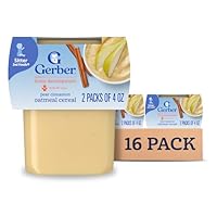 Gerber Stage 2 Baby Food, Pear Cinnamon Oatmeal Cereal Tubs, Iron Helps Support Brain Development, No Added Colors or Flavors, Baby Oatmeal, 16-Pack