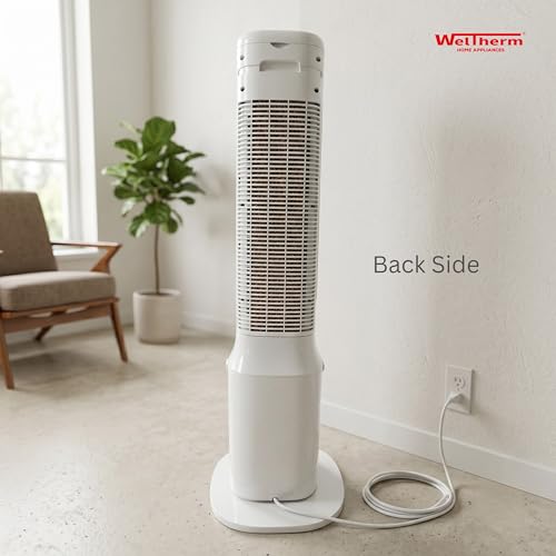 Image of WelTherm 6L Tower Air Cooler for Room, Home & Office with Remote Control, Top Water Refill | Ice Chamber, Digital LED Display Touch Panel, 3 Modes & Speeds 24H Timer | Noiseless| 4 Ice Packs WX-SWIFT