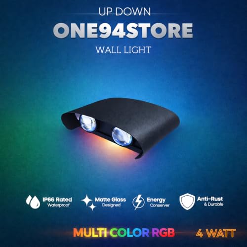 Image of One94Store LED Outdoor Wall Light Pack of 2 | 4W Multicolor Up Down Wall Lamp | Aluminium Body, Rainproof & Shockproof, 2-Way Decorative Step /Pathway /Patio Light Fixture with 3 Month Warranty