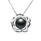 Type d'article : pendentifs. DJMJHG Haute Lustre 100% Perle d\'eau Douce Naturelle Nouvelle Mode Fleur Pendentifs pour Femmes Collier en Argent 10-11mm Noir