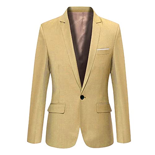 Men's Casual Suit Blazer Jackets Lightweight Sports Coats One Button Slim Fit Formal Suit Solid Jacket Khaki M